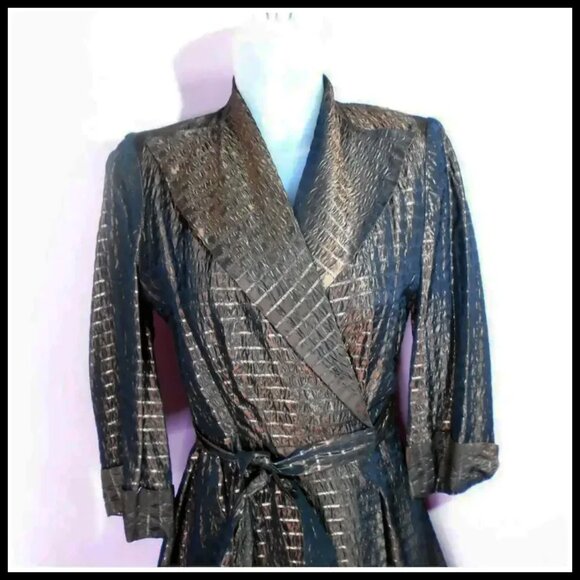 Vintage Evening Cover Copper Gold Metallic Mini Dress 40s Lounge Jacket - Picture 2 of 14